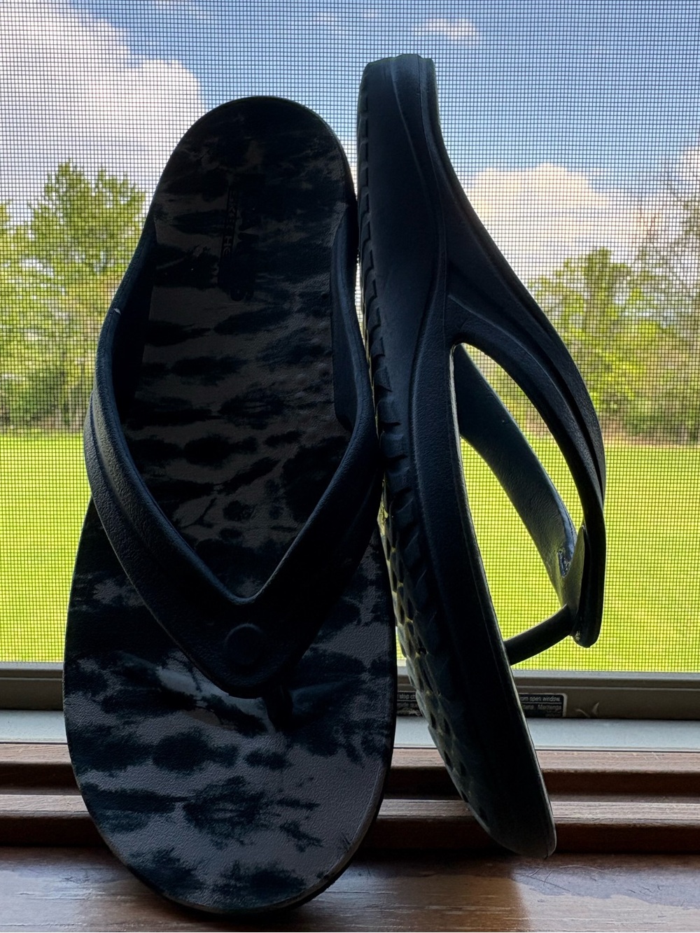 Navy Blue Patterned Women's Flip Flops - Picture 2 of 8